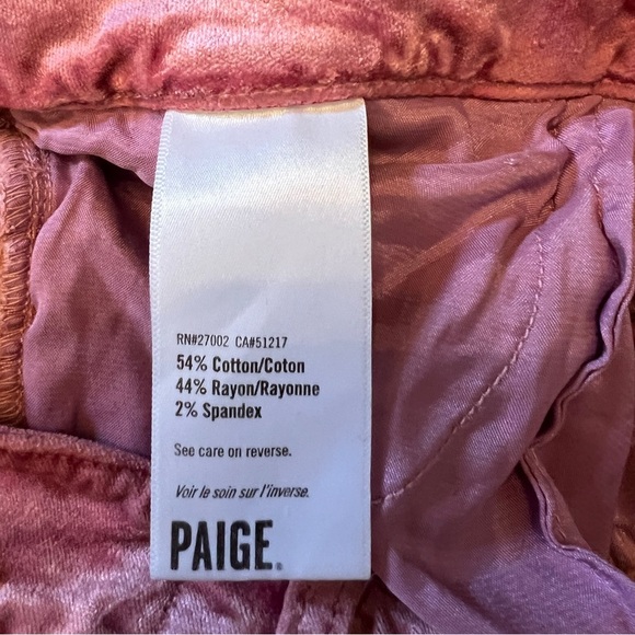 PAIGE Women's Pink Cindy Twisted Seam Straight Jean Crushed Velvet Muted Mauve - Picture 10 of 10